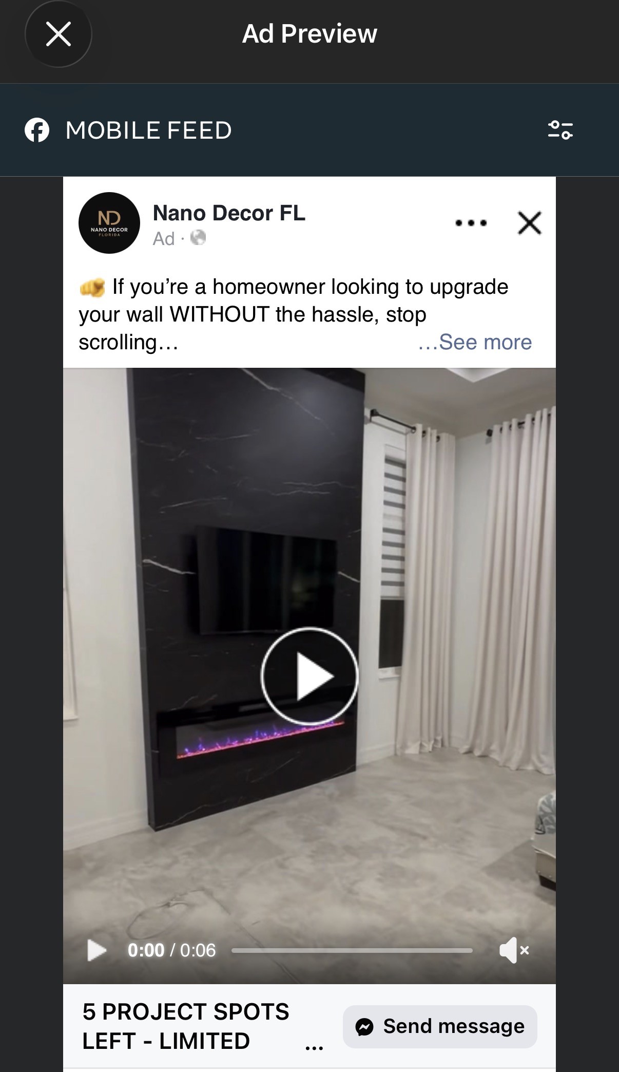 The actual Meta ad run for Nano Decor FL